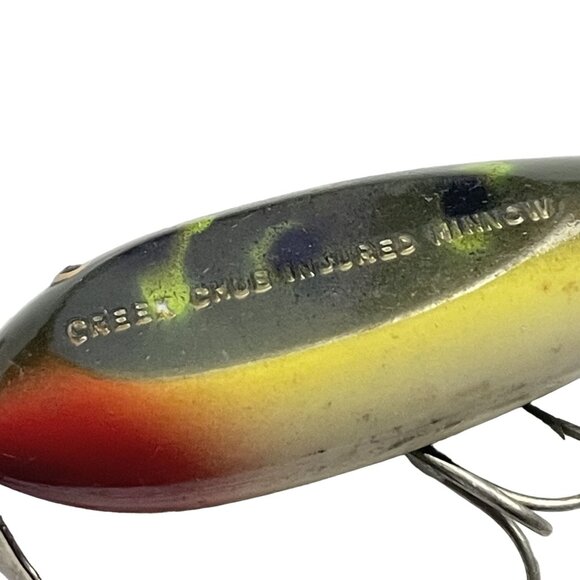 Creek Chub Injured Minnow Fishing Lure Vintage Wood Bait 3 in Treble Hooks Colle - Picture 7 of 8
